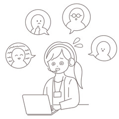 忙しくて目が回っている女性オペレーターのイラスト
