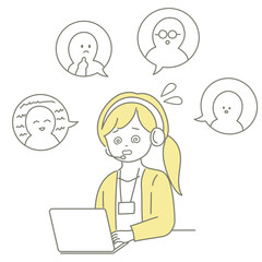 忙しくて目が回っている女性オペレーターのイラスト