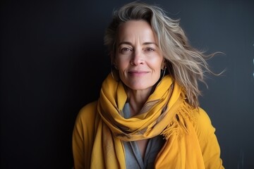 Portrait of a beautiful middle-aged woman in a yellow scarf