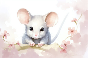An enchanting mouse amidst cherry blossoms, radiating innocence and spring's gentle joy - Generative AI