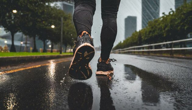 PESSOA PRATICANDO CORRIDA COMO ATIVIDADE F&Iacute;SICA EM DIA CHUVOSO