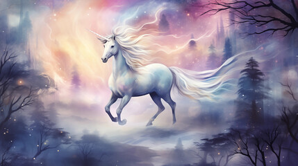 Obraz na płótnie Canvas Enchanting Unicorn in a Mystical Twilight Forest