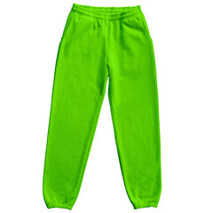 Blank Sweatpants Color Safety Green Front View Template Mockup on Transparent Background