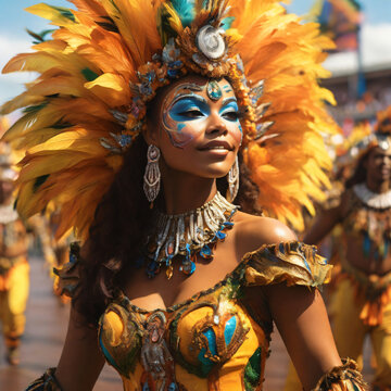 People dressed up at Brazilian carnival