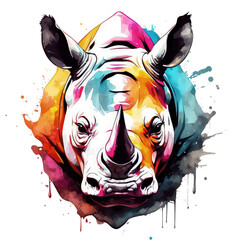 Watercolor Rhino Painting,animal, wildlife, colorful , vibrant, home decor, wall art, art print, digital art,Illustration Isolated on Transparent Background
