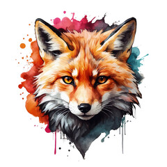 Watercolor painting of a fox,animal, wildlife, colorful , vibrant, home decor, wall art, art print, digital art,Illustration Isolated on Transparent Background