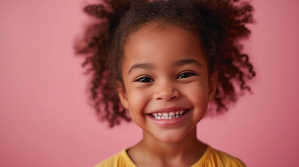 A little girl with braces on her teeth is smiling for the camera - obrazy, fototapety, plakaty