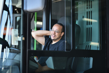 Fototapeta na wymiar a black bus driver in germany
