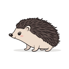 Flat Vector Cute Hedgehog. Little Hedgehog Icon. Adorable Walking Hedgehog Cartoon Character Isolated on White Background, Side View