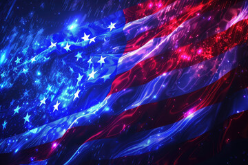 Abstract American Flag with Glowing Lights and Star Patterns in Dynamic Motion