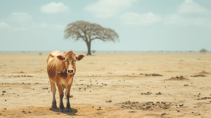 Malnourished Cow Struggles in Devastated Arid Landscape