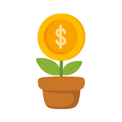 Financial plant green tree in pot Icon.