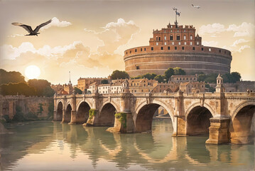 St.Angel Castel in Rome  - obrazy, fototapety, plakaty
