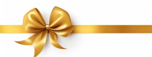 single gift bow, golden satin, with cross ribbons isolated on white