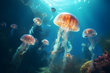 Jellyfish in the aquarium.Generative AI Illustration