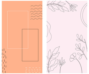 Set of two doodle templates. Vector vertical outline design.