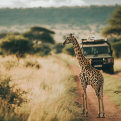 Giraffe on Safari Adventure in Picturesque African Landscape