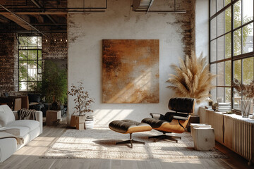 uhd, professional stock photography of a fabulous mockup on the wall of a modern amsterdam room setup to promote artwork