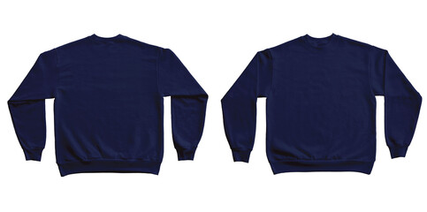 Blank Long Sleeve Sweatshirt Crewneck Color Navy Template Mockup Front and Back View on Transparent...