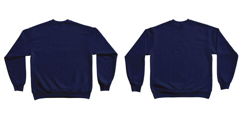 Blank Long Sleeve Sweatshirt Crewneck Color Navy Template Mockup Front and Back View on Transparent Background © ocean