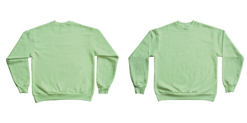 Blank Long Sleeve Sweatshirt Crewneck Color Mint Template Mockup Front and Back View on Transparent...