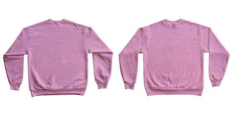 Blank Long Sleeve Sweatshirt Crewneck Color Pink Template Mockup Front and Back View on Transparent Background