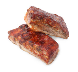 Tasty roasted pork ribs isolated on white