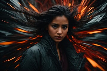 A vibrant girl in abstract colorful background.