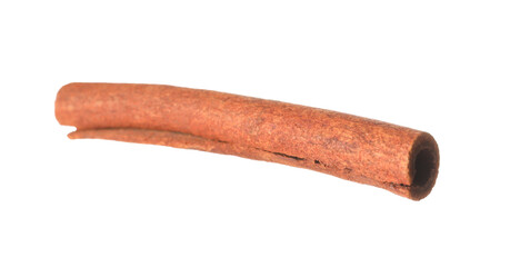 One aromatic cinnamon stick isolated on white