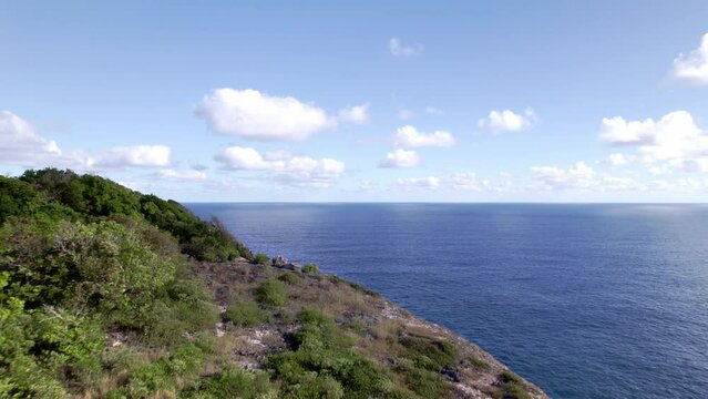 Scenic View Of Pointe de la grande vigie In Grande-Terre In Guadeloupe, France. Aerial Drone Shot