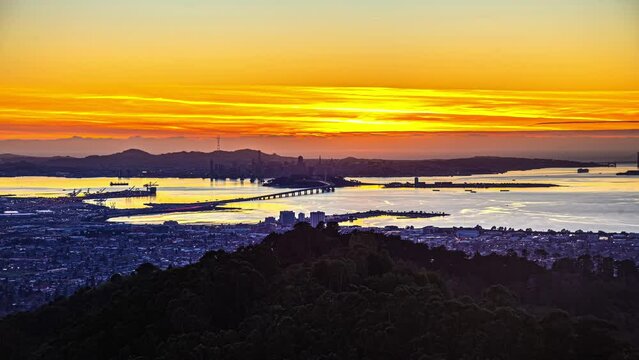 San Francisco Bay from the Oakland California side - golden sunset time lapse