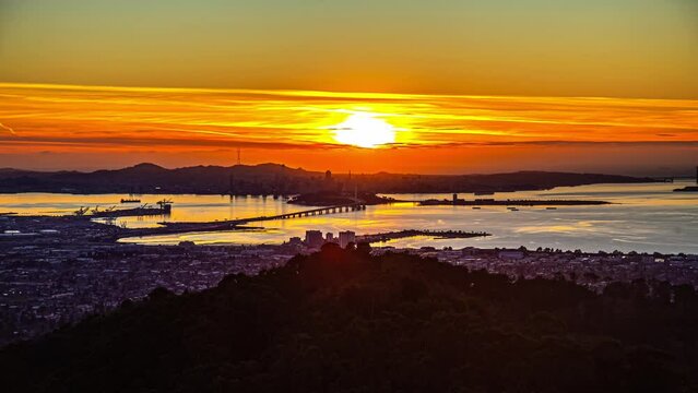 San Francisco Bay Oakland California bridge ocean sea golden sunset time lapse