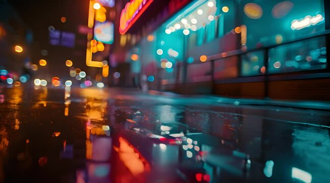 a city street with rain drops on the ground