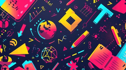 Energize your space with a dynamic back-to-school background bursting with colorful geometric shapes and symbols. Ai Generated.