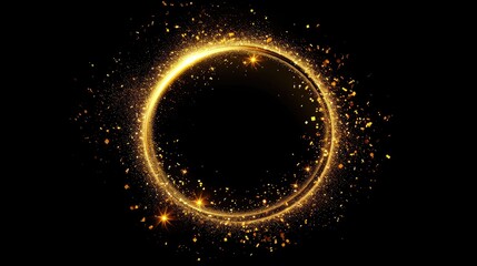 A mesmerizing circle of gold glitter and sparkles illuminates against a black backdrop. Ai Generated.