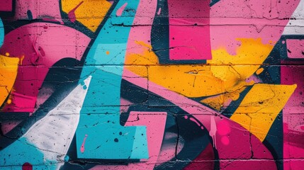 Naklejka premium Vibrant graffiti adorns a wall, creating an abstract and dynamic background. Urban, Ai Generated.