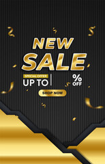 new sale discount template banner with copy space for product sale with abstract gradient black and golden background design