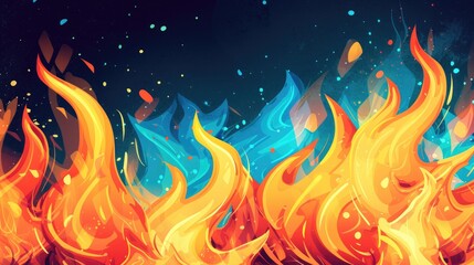  Cartoon flame elements hand-drawn for a lively and playful background material. Whimsical, Ai Generated.