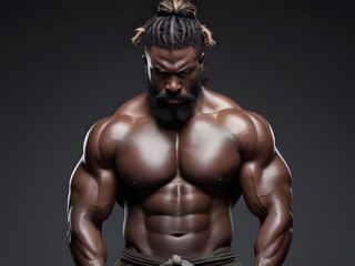 Fototapeta na wymiar Muscular athlete bodybuilder man on dark background
