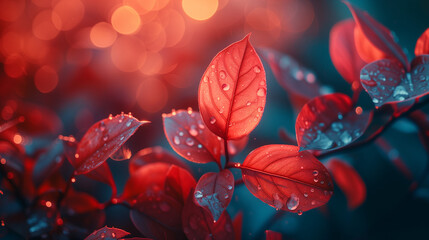 autumn leaves background, red autumn leaves in soft warm sunlight, autumn leaves with bokeh