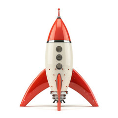 Futuristic space age rocket stands alone on a white background, an emblem of innovation, Ai Generated.