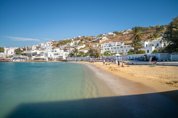 Mykonos beach on the sunny day. Cyclades. Sea