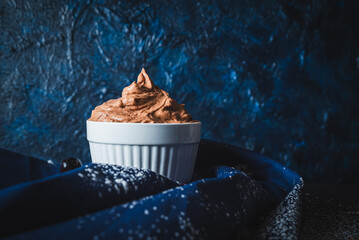 Chocolate mousse In a dark setting