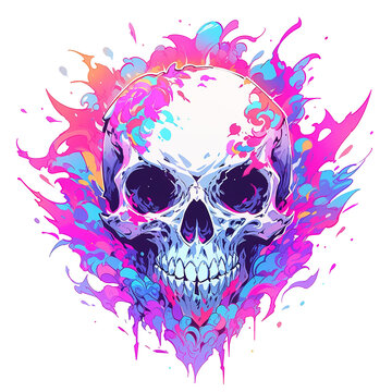Skull In Neoncore Style for t-shirt Design, Poster, Tattoo. Vector Illustration PNG Image
