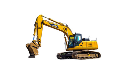 Close-up photo of a crawler excavator Powerful excavator with extended bucket for earthwork