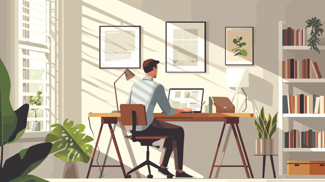 Business Man Working from Home - Flat Illustration