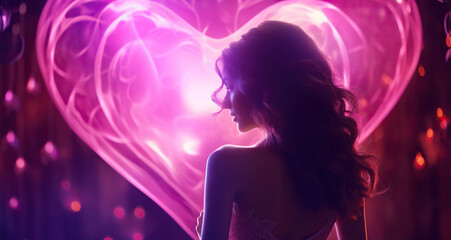 Obraz na płótnie Canvas girl and heart symbol. romance and valentine's day