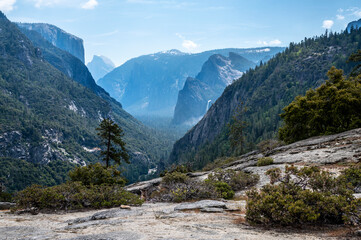 Yosemite national park, California, USA. Famous park of America, tunnel view 