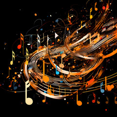 Abstract representation of music notes in motion. 