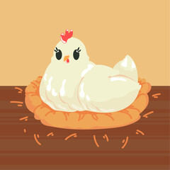 cute hen resting in her nest